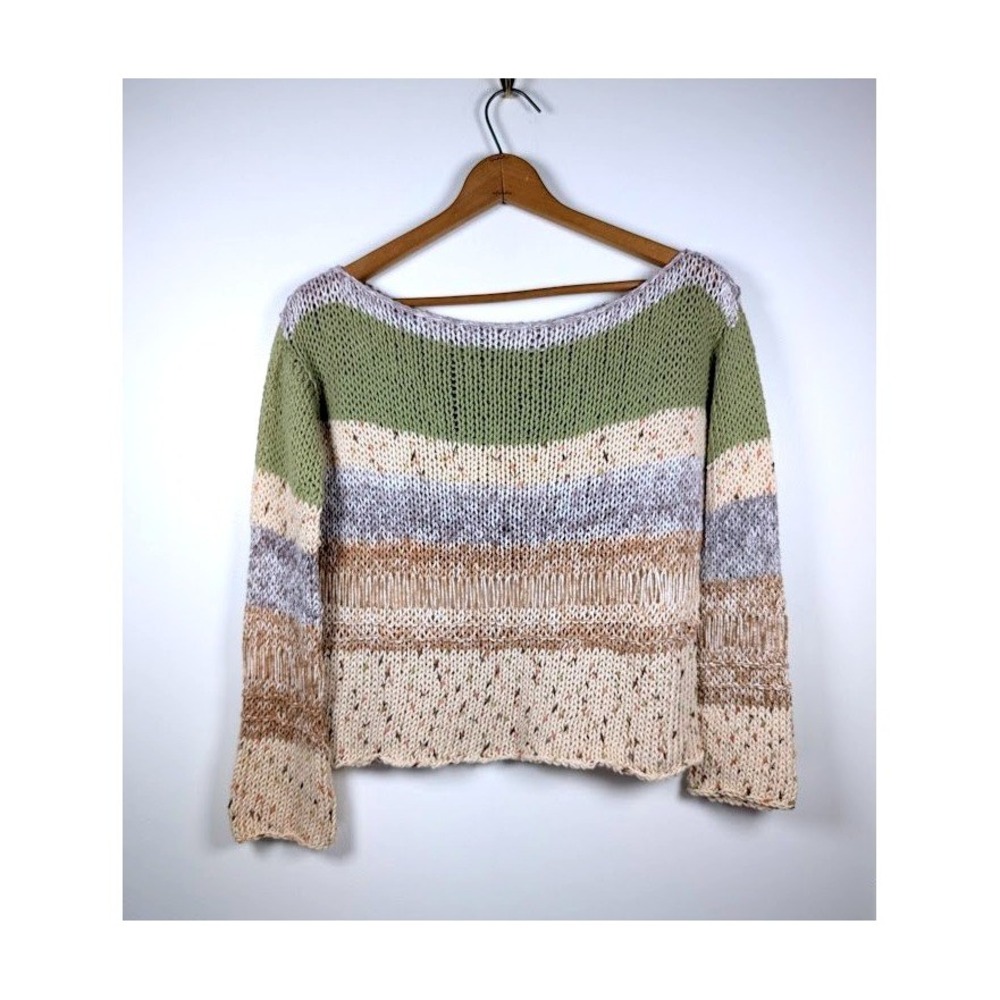 Handmade Knitted Sweater Large Boat‎ Neck Flare Sleeve Fairy Grunge Goblincore